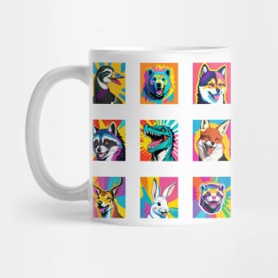 Modern Abstract Pop Art Style Laughing Animals Drawing Mug